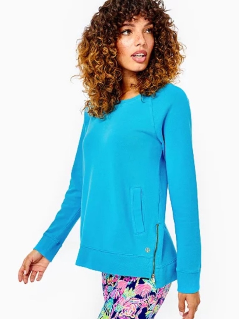 Lilly Pulitzer beachcomber Luxletic 100% Cotton Sweatshirt Teal XS